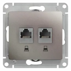 ЭЛМАКС - GLOSSA РОЗЕТКА двойная компьютерная RJ45+RJ45, кат.5E, механизм, ПЛАТИНА элмакс, электротехника, кабель, светотехника, elmax.pro