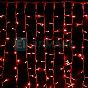 Гирлянда "Светодиодный Дождь" 2х3м, постоянное свечение, белый провод "КАУЧУК", 230 В, диоды КРАСНЫЕ