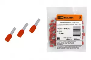 ЭЛМАКС - Наконечник-гильза Е1508 1,5мм2 с изолированным фланцем (100шт) TDM элмакс, электротехника, кабель, светотехника, elmax.pro