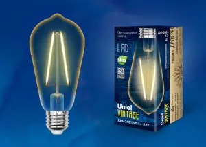 ЭЛМАКС - LED-ST64-4W/GOLDEN/E27 GLV22GO Лампа светодиодная Vintage. Форма «конус», золотистая колба. Картон. элмакс, электротехника, кабель, светотехника, elmax.pro