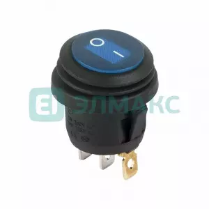 ЭЛМАКС - Выключатель клавишный круглый 250V 6А (3c) ON-OFF синий с подсветкой ВЛАГОЗАЩИТА REXANT элмакс, электротехника, кабель, светотехника, elmax.pro