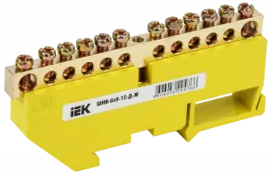 ЭЛМАКС - Шина PE "земля" на DIN-изоляторе ШНИ-6х9-12-Д-Ж IEK YNN10-69-12D-K05 элмакс, электротехника, кабель, светотехника, elmax.pro