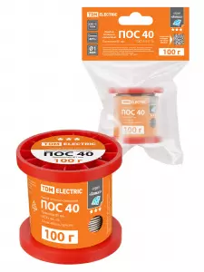 Припой ПОС 40, проволока, ГОСТ 21931-76, Ø1 мм, 100 г, катушка, инд. упак., "Алмаз" TDM