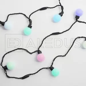 ЭЛМАКС - Гирлянда с шариками 20шт. D38мм ALEDUS 5 м, 220В, IP65, черный провод, ПВХ, RGB, б/БП элмакс, электротехника, кабель, светотехника, elmax.pro