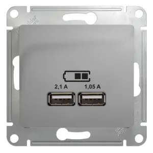 ЭЛМАКС - GLOSSA USB РОЗЕТКА, 5В/2100мА, 2х5В/1050мА, механизм, АЛЮМИНИЙ элмакс, электротехника, кабель, светотехника, elmax.pro