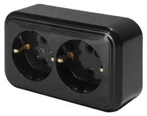 ЭЛМАКС - Розетка 2-местная с заземляющим контактом, 250В, 16А, IP20, PST16-31-20 (RA 16-238-Ч), черный элмакс, электротехника, кабель, светотехника, elmax.pro