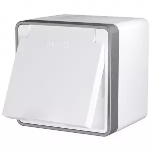 ЭЛМАКС - W5071201/ Розетка влагозащ. с зазем. с защит. крышкой и шторками Gallant (белый) элмакс, электротехника, кабель, светотехника, elmax.pro