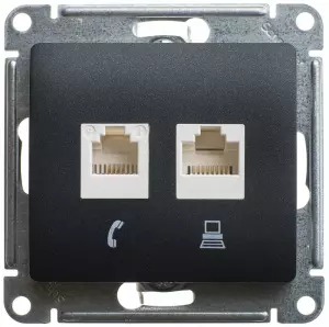 ЭЛМАКС - GLOSSA РОЗЕТКА двойная компьютерная RJ45+RJ45, кат.5E, механизм, АНТРАЦИТ элмакс, электротехника, кабель, светотехника, elmax.pro