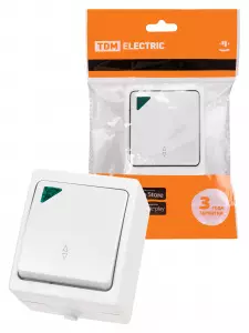 ЭЛМАКС - Переключатель на 2 направления 1-кл. с подсветкой открытой установки IP54 10А белый "Вуокса" TDM элмакс, электротехника, кабель, светотехника, elmax.pro