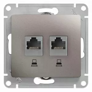 ЭЛМАКС - GLOSSA РОЗЕТКА двойная компьютерная RJ45+RJ45, кат.5E, механизм, ПЛАТИНА элмакс, электротехника, кабель, светотехника, elmax.pro