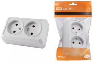 ЭЛМАКС - Розетка двойная 2П открытой установки с з/ш IP20 10А, белый "Ладога" TDM элмакс, электротехника, кабель, светотехника, elmax.pro
