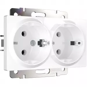 ЭЛМАКС - W1172001/ Розетка двойная с заземлением (белый) элмакс, электротехника, кабель, светотехника, elmax.pro