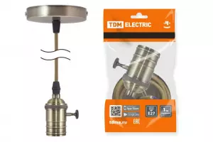 ЭЛМАКС - Патрон Е27 с выключателем с подвесом 1 м, металлический "Лофт", бронза TDM элмакс, электротехника, кабель, светотехника, elmax.pro