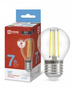 ЭЛМАКС - Лампа светодиодная LED-ШАР-deco 7Вт 230В Е27 6500К 630Лм прозрачная IN HOME элмакс, электротехника, кабель, светотехника, elmax.pro
