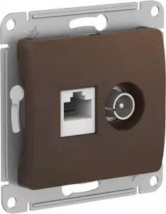 GLOSSA РОЗЕТКА двойная ТВ + компьютерная RJ45, кат. 5Е, механизм, ШОКОЛАД