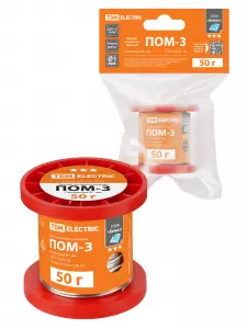 Припой ПОМ-3, проволока, ГОСТ 21931-76, Ø1 мм, 50 г, катушка, инд. упак., "Алмаз" TDM Припой ПОМ-3, проволока, ГОСТ 21931-76, Ø1 мм, 50 г, катушка, инд. упак., "Алмаз" TDM