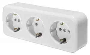 ЭЛМАКС - Розетка 3-местная с заземляющим контактом, 250В, 16А, IP20, PST16-51-20 (RA 16-343-Б), белый элмакс, электротехника, кабель, светотехника, elmax.pro