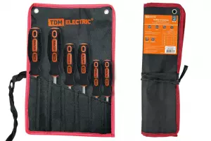 ЭЛМАКС - Набор отверток 6 шт.: SL:3х75;5х100;6х125, PH:0х75;1х75;2х100 (тканевый чехол), CR-V "Алмаз" TDM элмакс, электротехника, кабель, светотехника, elmax.pro