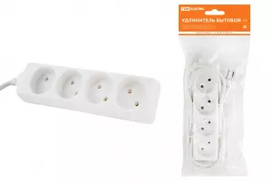 ЭЛМАКС - Удлинитель бытовой У4 4 гнезда, 3метра, без заземления, ПВС 2х0,75мм2 10А/250В TDM элмакс, электротехника, кабель, светотехника, elmax.pro