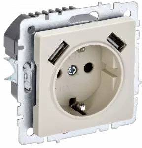 ЭЛМАКС - BRITE Роз. с з/к/ш 16А с USB A+A 2,1А РЮш10-1-БрКр беж. IEK элмакс, электротехника, кабель, светотехника, elmax.pro