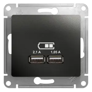 ЭЛМАКС - GLOSSA USB РОЗЕТКА,5В/2100мА, 2х5В/1050мА, механизм, АНТРАЦИТ элмакс, электротехника, кабель, светотехника, elmax.pro