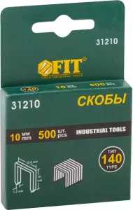 Скобы закаленные Профи, широкие, прямоугольные, ширина 10,6 мм, 10 мм 500 шт. (FIT IT)