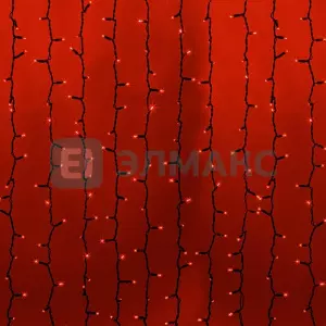 Гирлянда "Светодиодный Дождь" 2х1,5м, постоянное свечение, черный провод, 230 В, диоды КРАСНЫЕ, 360 