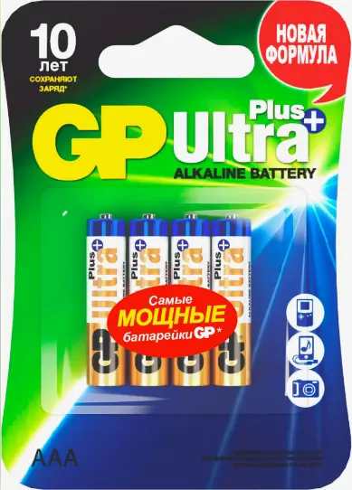 ЭЛМАКС - Батарейка щелочная GP LR03 (AAA) Ultra Plus Alkaline 1.5В бл/4 (24AUPA21-2CRSB4) элмакс, электротехника, кабель, светотехника, elmax.pro