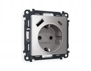 ЭЛМАКС - Комплект механизма электрической розетки ALFA MA510010 Сталь матовый 2USB A+C 20W 3000mA (быстрая за элмакс, электротехника, кабель, светотехника, elmax.pro