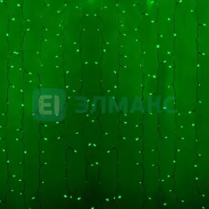 Гирлянда "Светодиодный Дождь" 2х1,5м, постоянное свечение, прозрачный провод, 230 В, диоды ЗЕЛЁНЫЕ, 