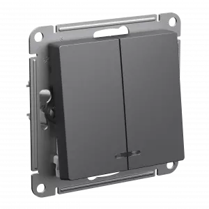 ЭЛМАКС - ATLASDESIGN 2-клавишный ВЫКЛЮЧАТЕЛЬ с подсветкой, сх.5а, 10АХ, механизм, БАЗАЛЬТ элмакс, электротехника, кабель, светотехника, elmax.pro