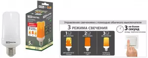 ЭЛМАКС - Лампа светодиодная "Эффект пламени" Т65-5 Вт-230 В-1500 К-E27 (65х138) TDM элмакс, электротехника, кабель, светотехника, elmax.pro