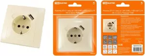 ЭЛМАКС - Розетка 2П+З с защ. шт. 16А 250В + USB порт 2,1А 5В сл. кость "Таймыр" TDM элмакс, электротехника, кабель, светотехника, elmax.pro