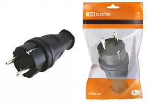 ЭЛМАКС - Вилка прямая каучук 2Р+РЕ 16А 250В IP44 TDM элмакс, электротехника, кабель, светотехника, elmax.pro