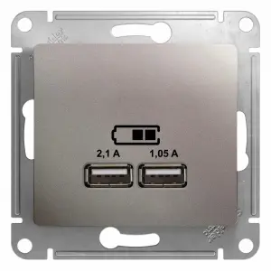 ЭЛМАКС - GLOSSA USB РОЗЕТКА, 5В/2100мА, 2х5В/1050мА, механизм, ПЛАТИНА элмакс, электротехника, кабель, светотехника, elmax.pro