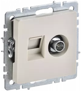 ЭЛМАКС - BRITE Роз. двойная TV+RJ45 кат.5E РТВ/РК12-БрКр беж. IEK элмакс, электротехника, кабель, светотехника, elmax.pro