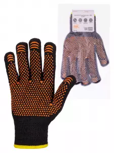 Перчатки х/б плотной вязки с ПВХ, "Точка", черные, 9, 10 кл., 77-80 г, 1 пара, TDM