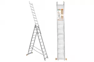 Лестница алюминиевая, ЛА3х12, 3х секционная х 12 ступеней, h=7870 мм, Народная