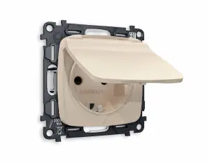 ЭЛМАКС - Комплект механизма электрической розетки OMEGA MO328010 Бежевый матовый 16A-250V 50Hz 2P+E с заземл элмакс, электротехника, кабель, светотехника, elmax.pro