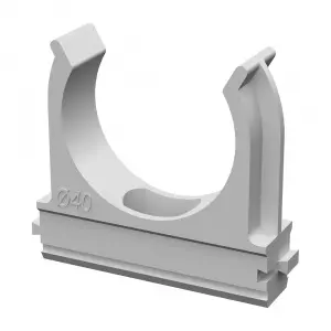 Крепёж-клипса для труб d40 мм безгалогенная (HF) атмосферостойкая серая (15шт/300шт уп/кор) Промрука