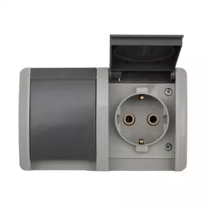 ЭЛМАКС - Блок горизонтальный 2 розетки INDUSTRIAL IP54 с заземлением, о/у, серый KRANZ элмакс, электротехника, кабель, светотехника, elmax.pro