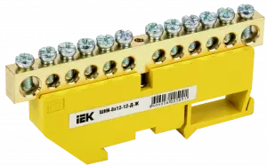 ЭЛМАКС - Шина PE "земля" на DIN-изол. ШНИ-8х12-12-Д-Ж IEK YNN10-812-12D-K05 элмакс, электротехника, кабель, светотехника, elmax.pro