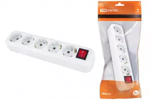 ЭЛМАКС - Колодка розеточная 5 гнезд 2П+3 с выключателем16А 250В белая TDM элмакс, электротехника, кабель, светотехника, elmax.pro