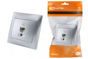 ЭЛМАКС - Розетка компьютерная RJ45 серебр. металлик "Лама" TDM элмакс, электротехника, кабель, светотехника, elmax.pro