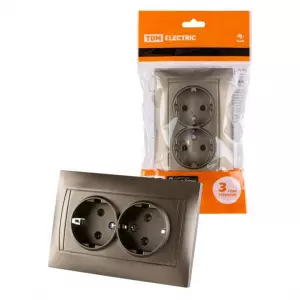 ЭЛМАКС - Розетка двойная 2П+З 16А 250В бронза "Лама" TDM элмакс, электротехника, кабель, светотехника, elmax.pro