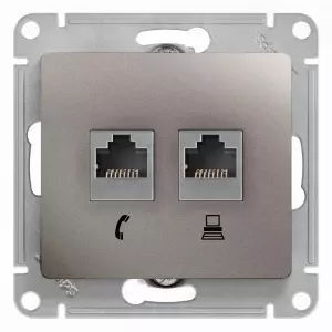 ЭЛМАКС - GLOSSA РОЗЕТКА двойная RJ11+RJ45, кат.5E,механизм, ПЛАТИНА элмакс, электротехника, кабель, светотехника, elmax.pro
