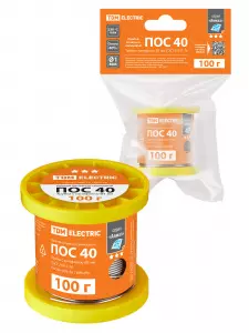 Припой ПОС 40, трубка с канифолью, ГОСТ 21931-76, Ø1 мм, 100 г, катушка, инд. упак., "Алмаз" TDM Припой ПОС 40, трубка с канифолью, ГОСТ 21931-76, Ø1 мм, 100 г, катушка, инд. упак., "Алмаз" TDM