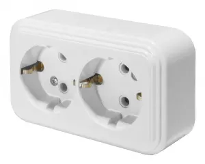 ЭЛМАКС - Розетка 2-местная с заземляющим контактом, 250В, 16А, IP20, PST16-31-20 (RA 16-238-Б), белый элмакс, электротехника, кабель, светотехника, elmax.pro