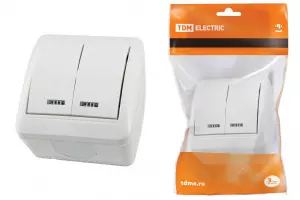 ЭЛМАКС - Выключатель 2-кл. открытой установки с подсветкой IP44 10А белый "Селигер" TDM элмакс, электротехника, кабель, светотехника, elmax.pro