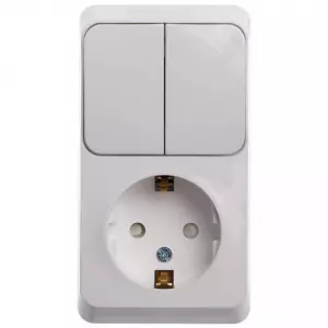 ЭЛМАКС - ЭТЮД О/У БЛОК: РОЗЕТКА с заземл. со шт. + ВЫКЛЮЧАТЕЛЬ 2-клавиш., БЕЛЫЙ элмакс, электротехника, кабель, светотехника, elmax.pro